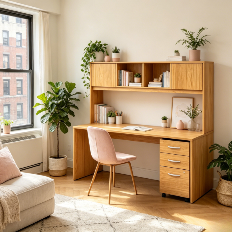 Modern Expandable Wooden Desk Hutch Mobile Filing