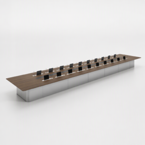 Modern conference table with integrated cable management in office meeting room